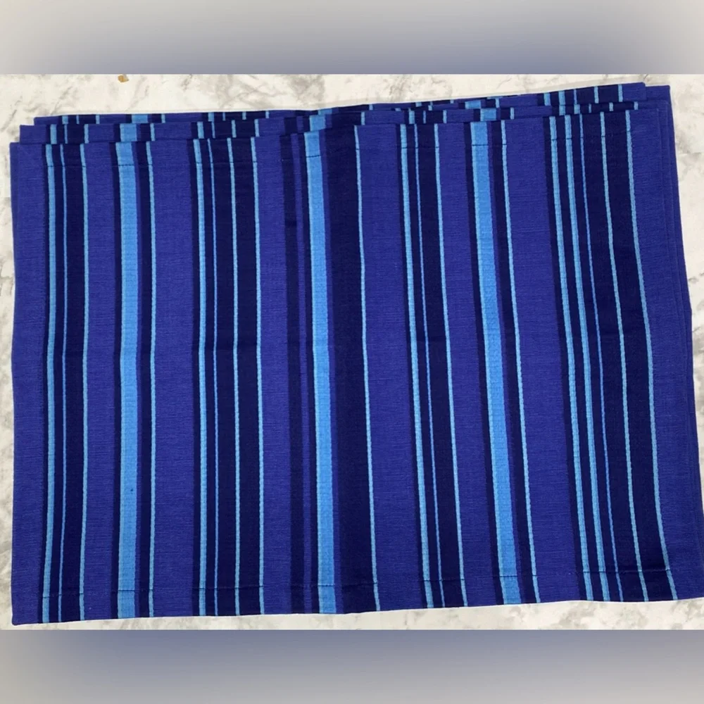 Crate & Barrel Socorro Blue Placemats Set Of 4 Stripes Striped